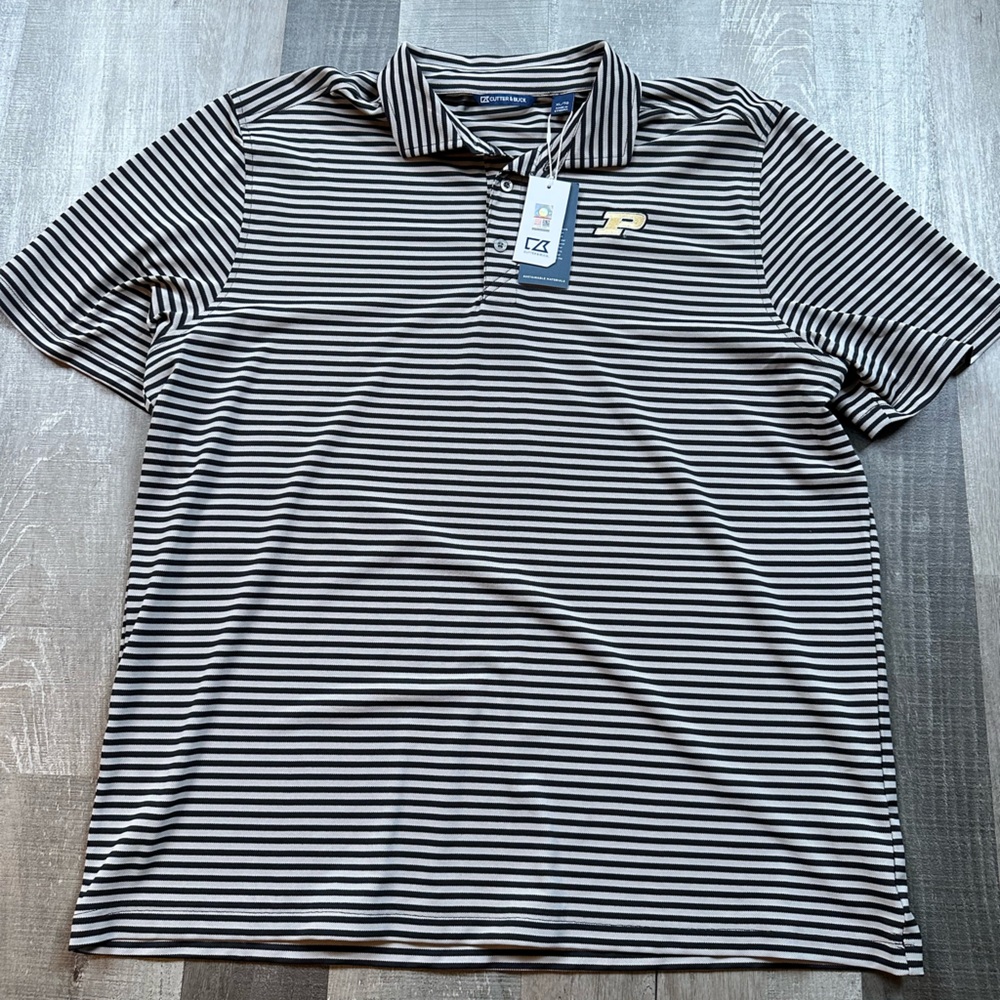 Purdue University Black and White Striped Polo